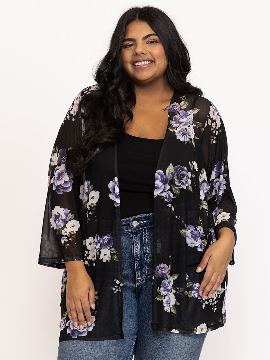 Women's Floral Mesh Cardigan