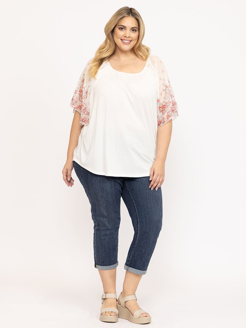 Women's Floral Sleeve Peasant Top