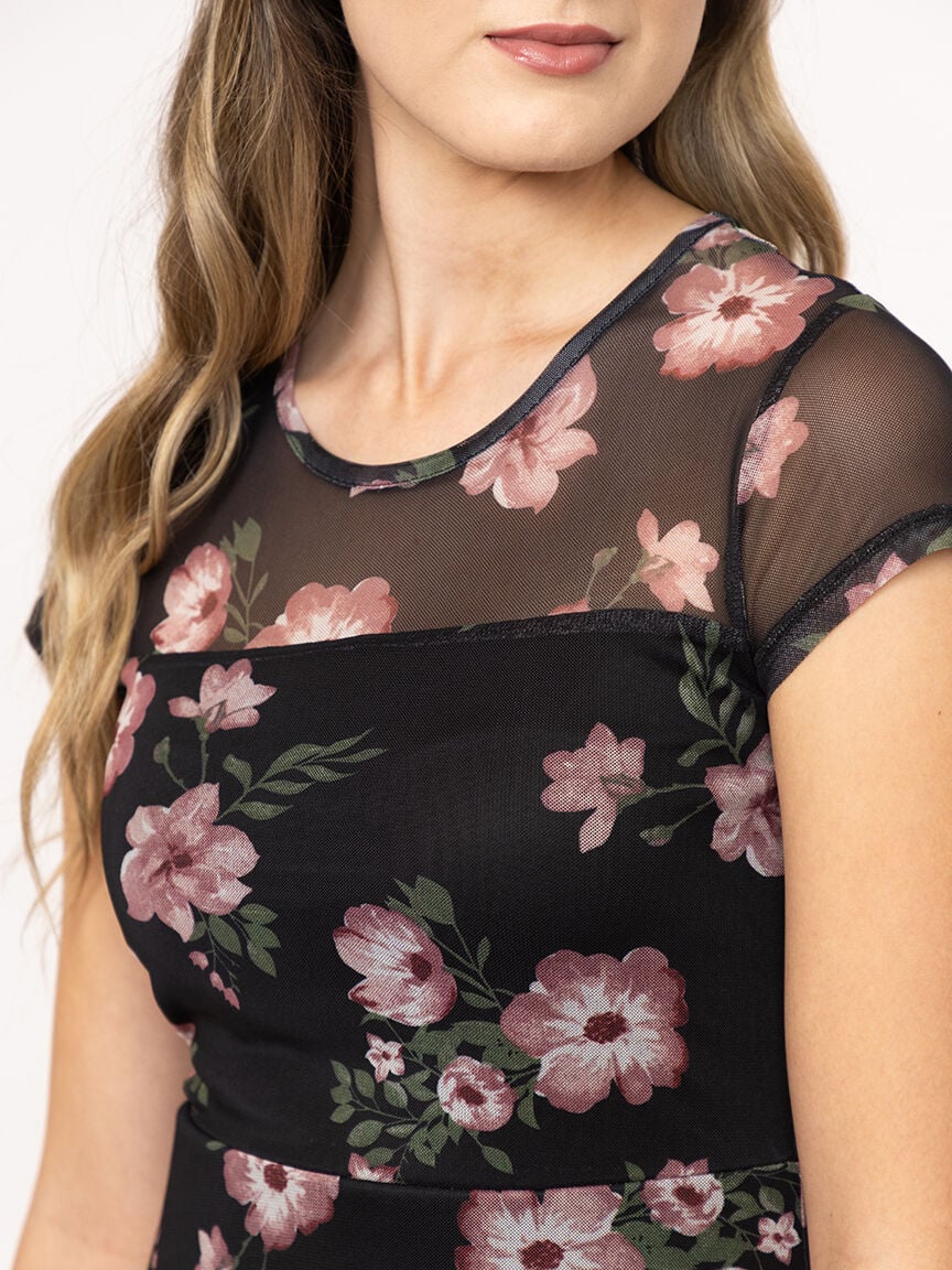 Women's Mesh Floral Midi Dress