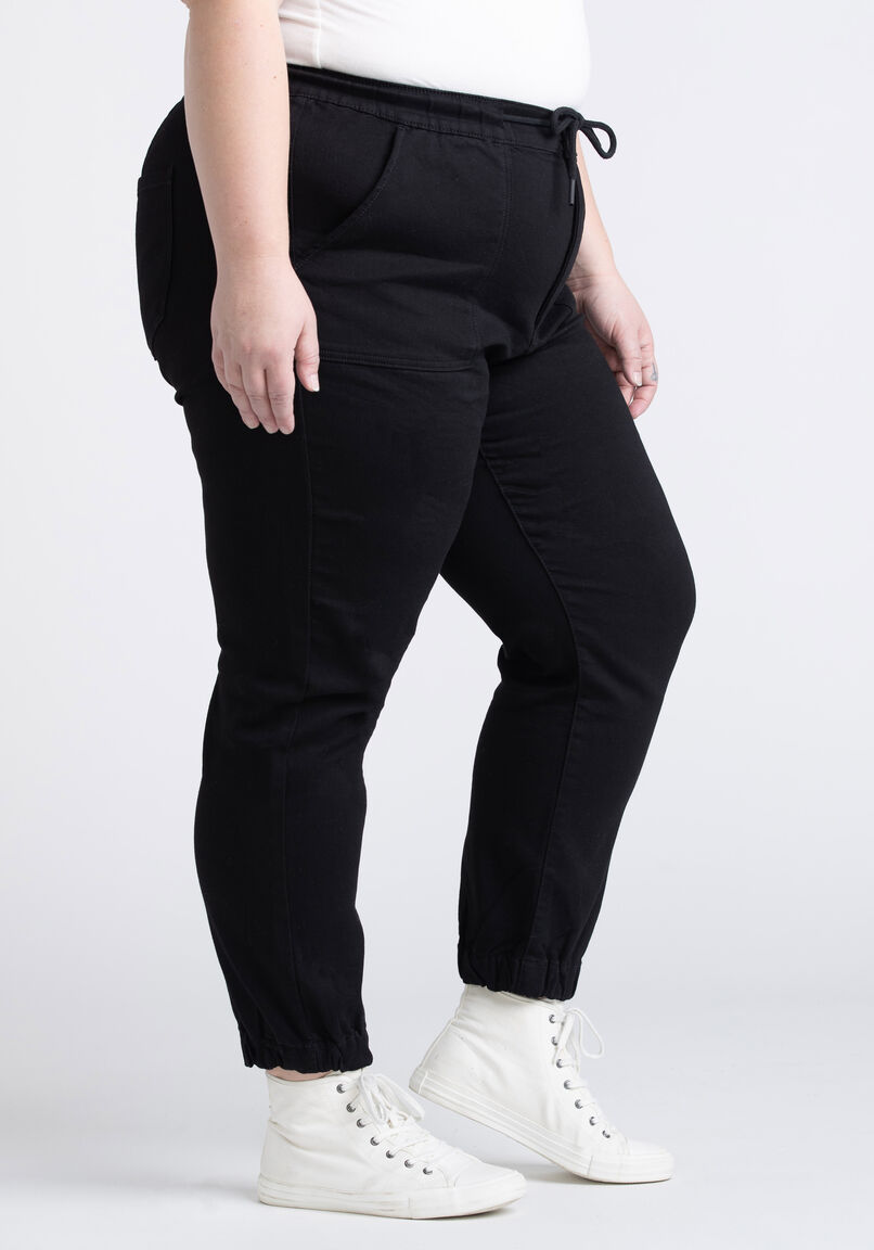 Womens Black Jean Jogger Women's Black Cotton Solid Joggers Jeans