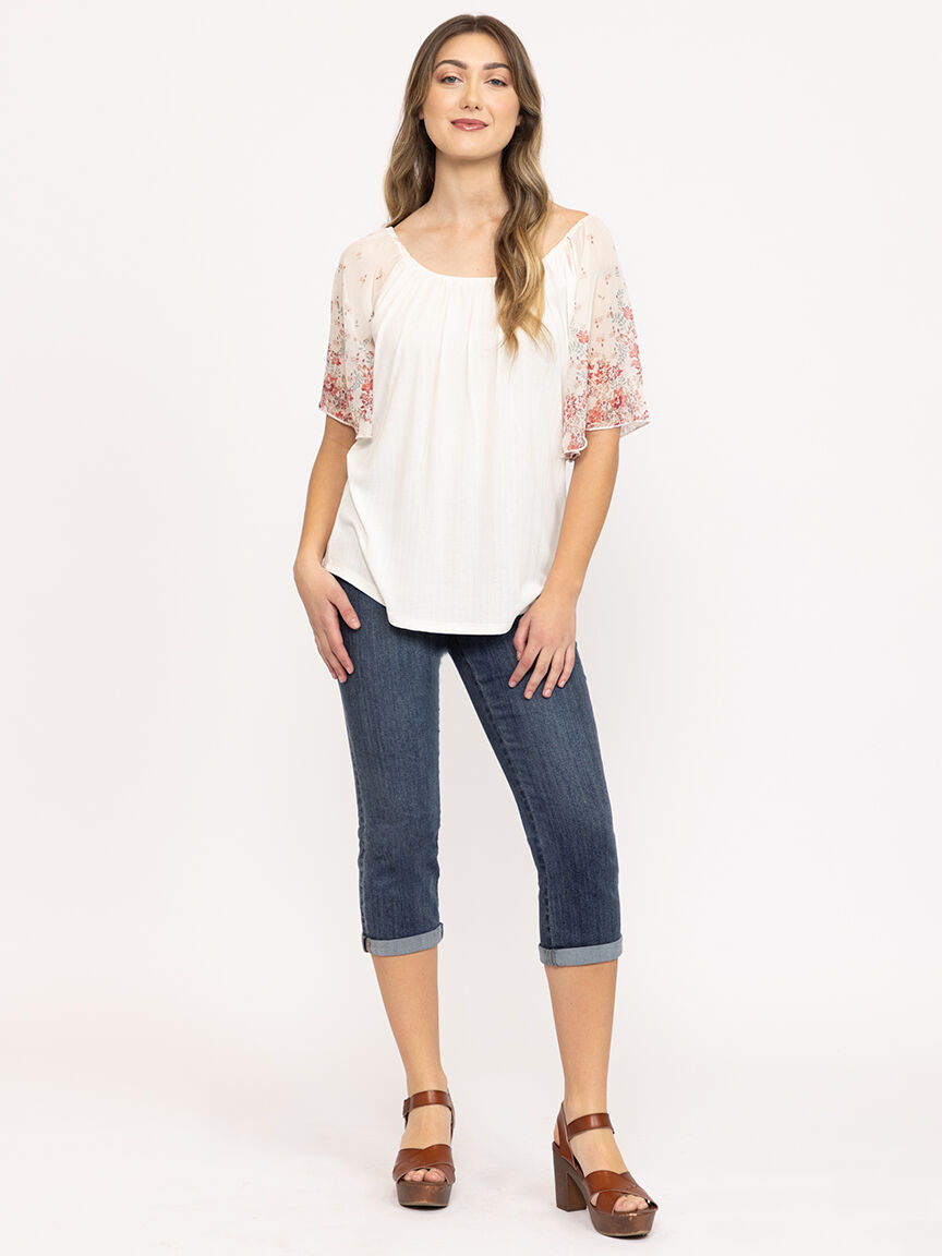 Women's Floral Sleeve Peasant Top