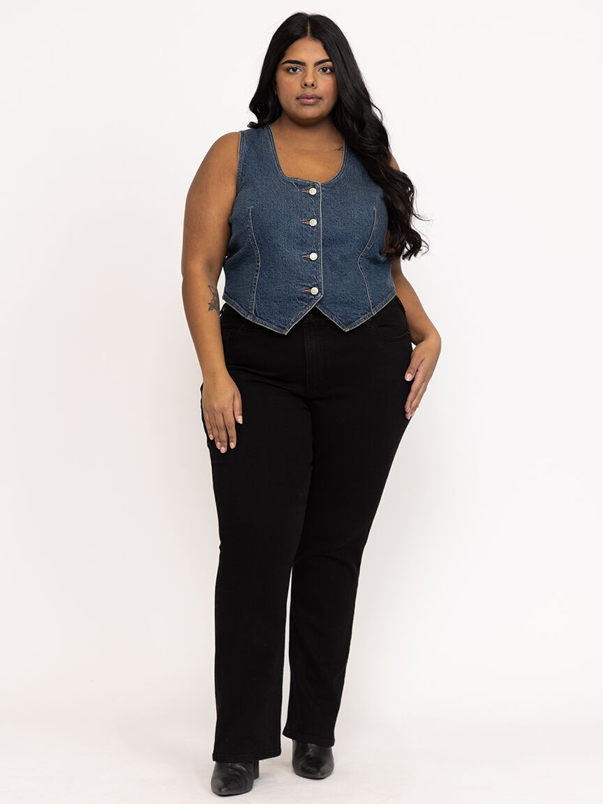 Women's V-neck Cropped Denim Vest