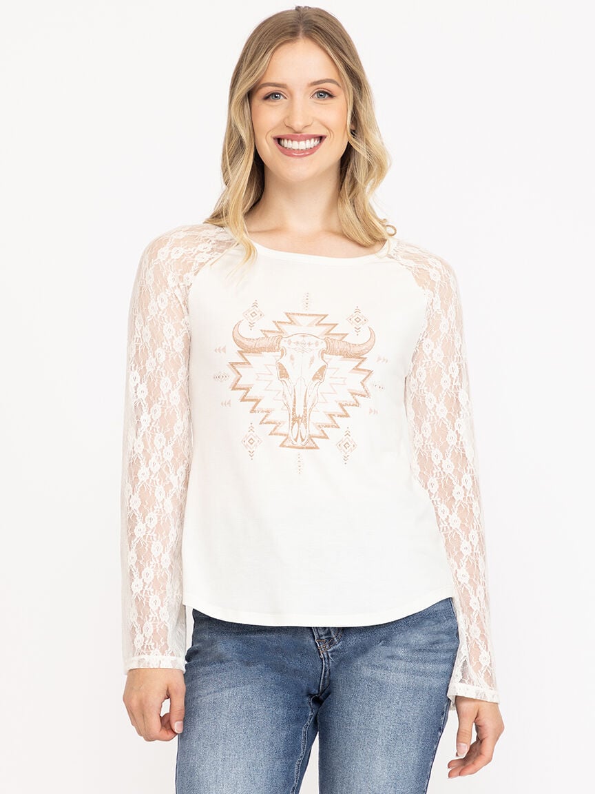 Women's Cow Skull Baseball Tee