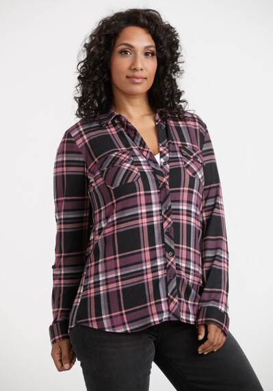 Women's Knit Plaid Shirt Image 1
