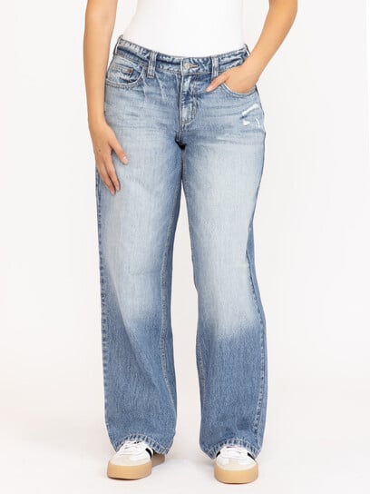 Women's Light Wash Distress Low Rise Baggy Jeans Women's Light Wash Distress Low Rise Baggy Jeans
