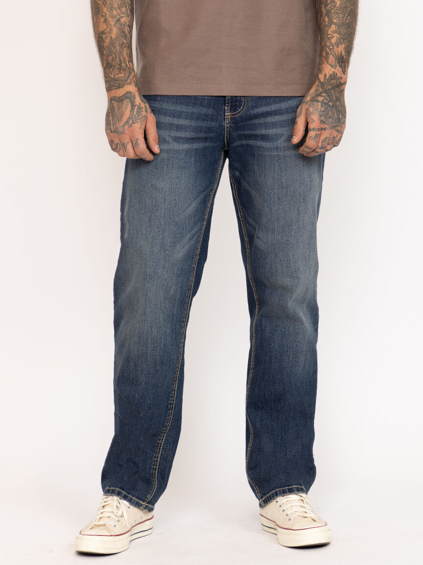 Men's Dark Wash Relaxed Straight Jeans