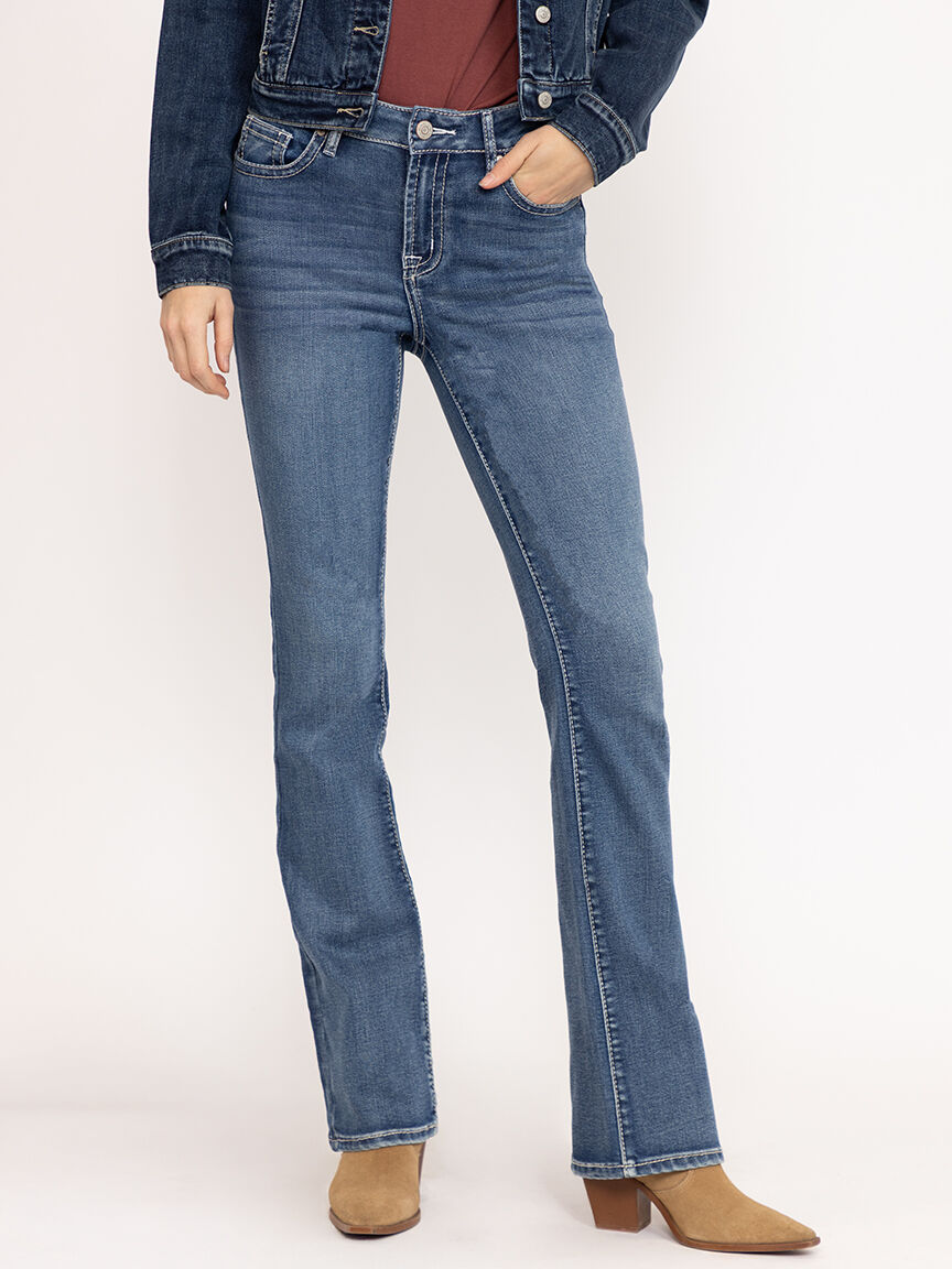 Women's Medium Wash Embroidered Baby Boot Jeans