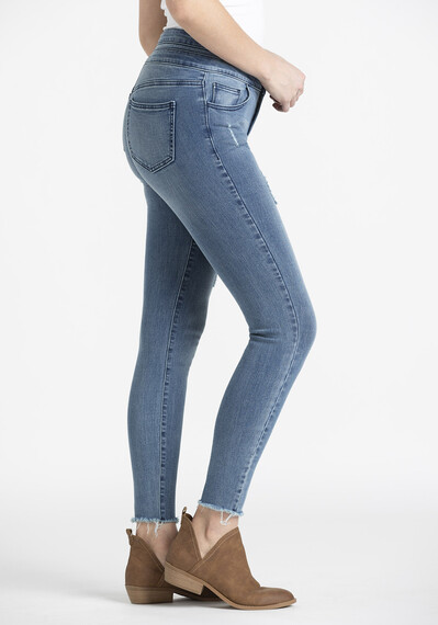 Women's 2 Button Raw Hem Ankle Skinny Jeans Image 3