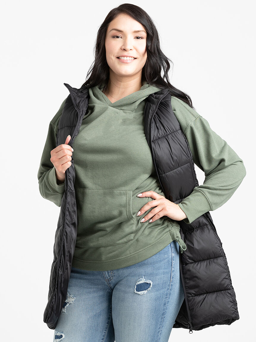 Mannjin Women's Long Puffer Vest Plus Size Sleeveless Hooded Full Zip Down  Vest Winter Jacket with Pockets(1122-Black-S) at  Women's Coats Shop