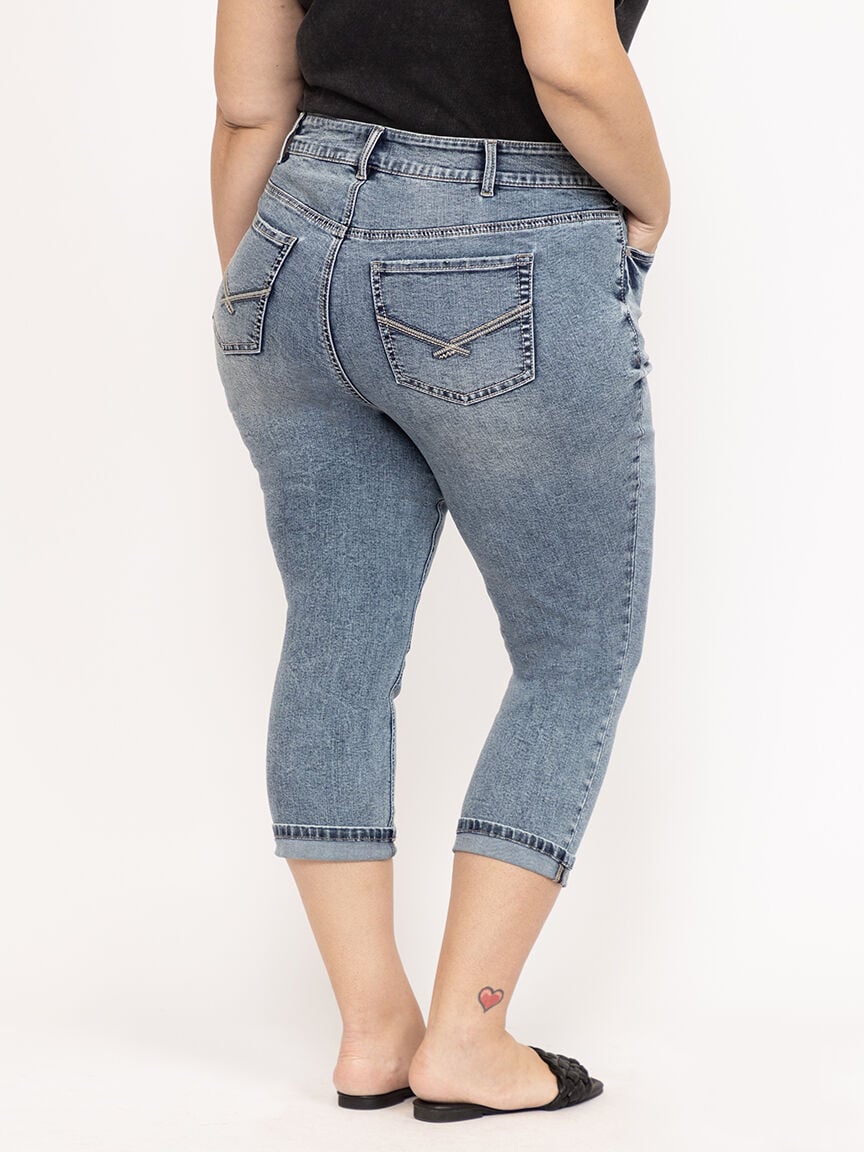 Women's Plus 2 Button Medium Wash Mid Ri