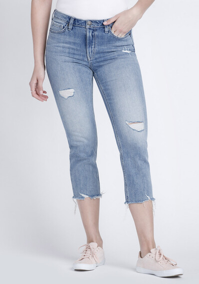 Women's Raw Hem Straight Crop Jeans Image 1