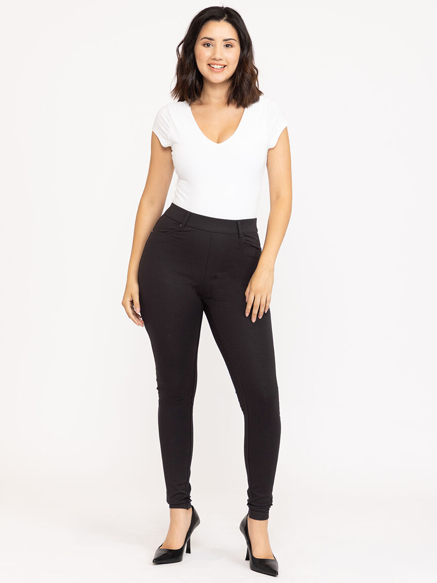 Women's Black 4 Pocket Pull-on Ponte Skinny Pant