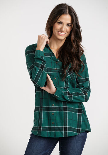 Women's Flannel Plaid Tunic, GREEN