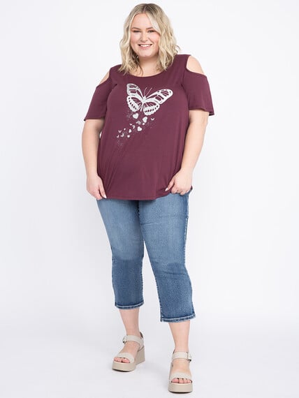 Women's Glitter Butterfly Cold Shoulder Tee Image 2