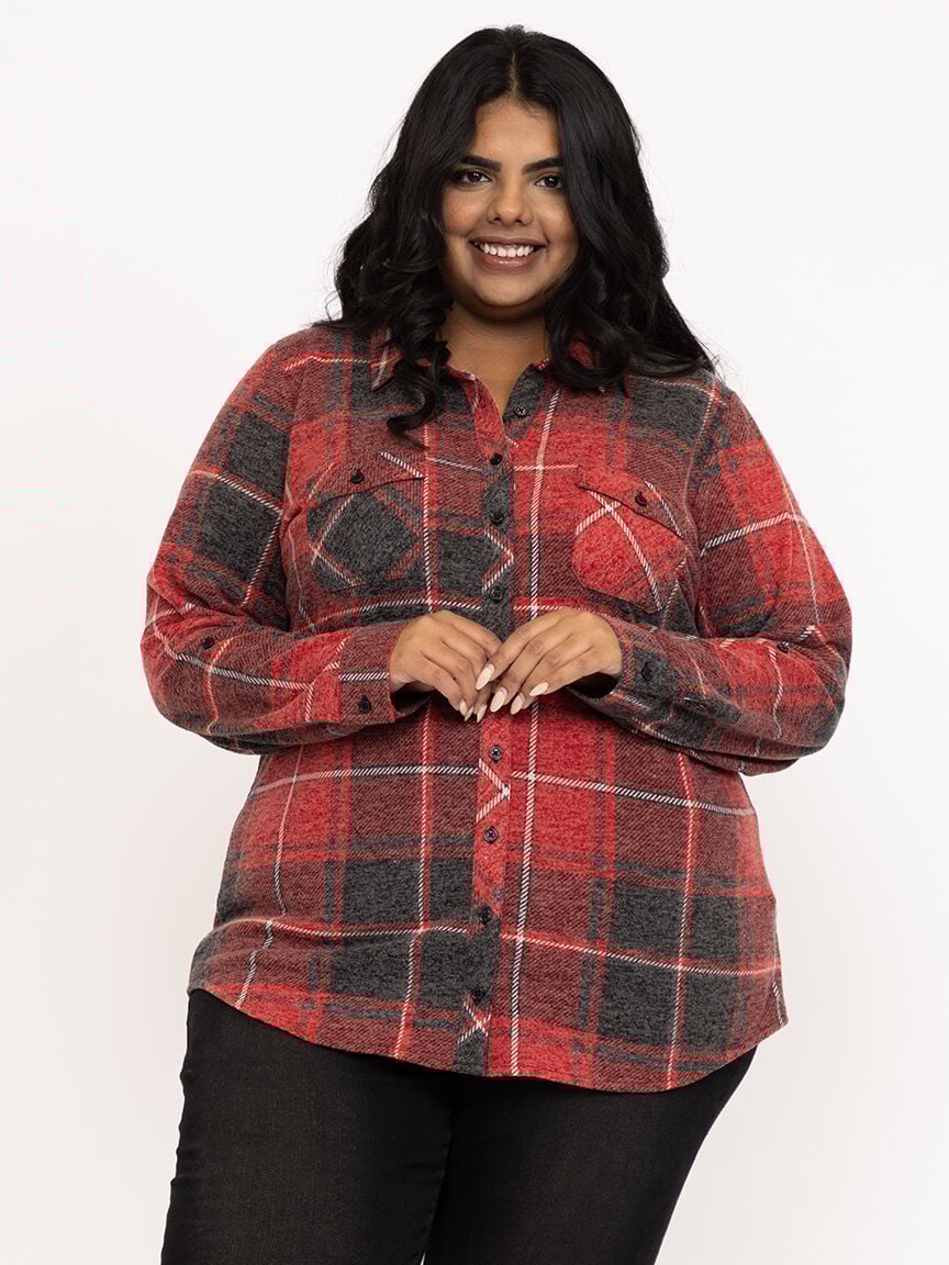 Women's Brushed Knit Plaid Shirt