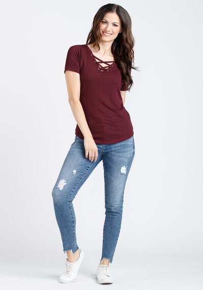 Women's Lace Up Ribbed Tee Image 5