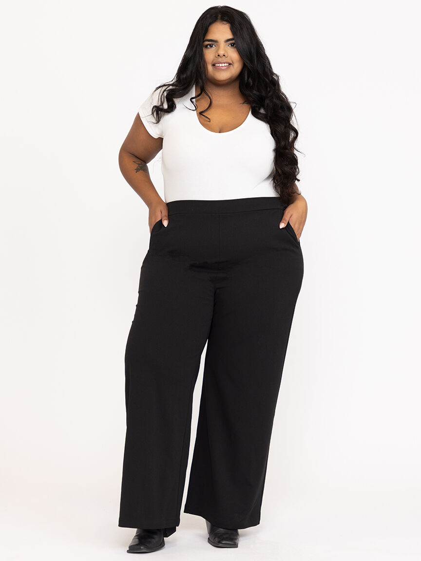 Women's  Black Pull-on Crepe Wide Leg Pant