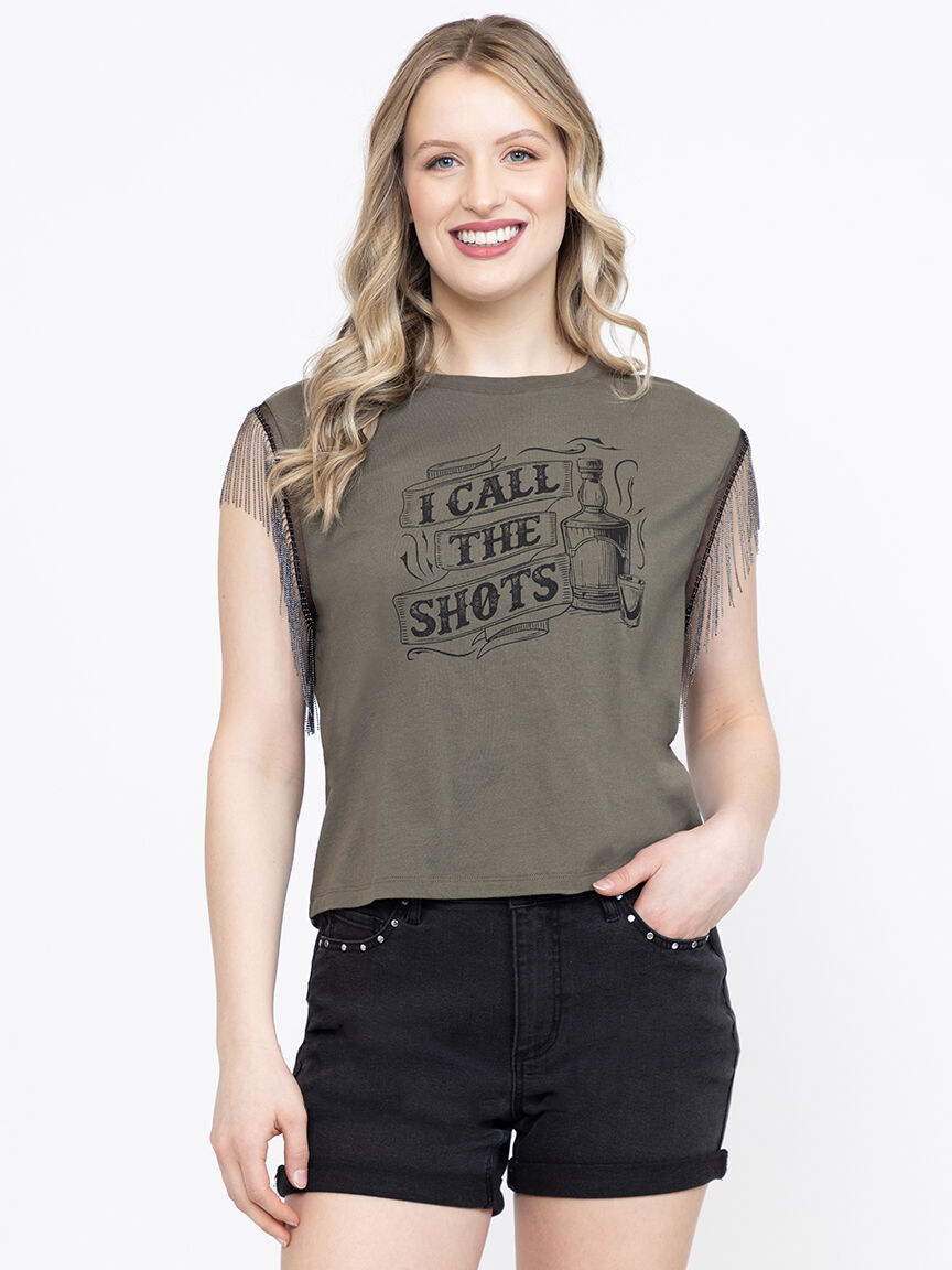 Women's Call The Shots Fringe Muscle Tee