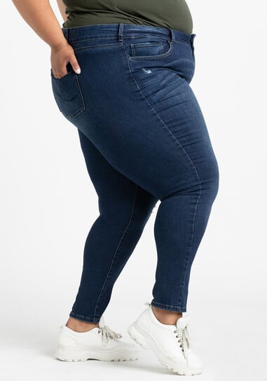 Women's Plus 2 Button Destroyed Skinny