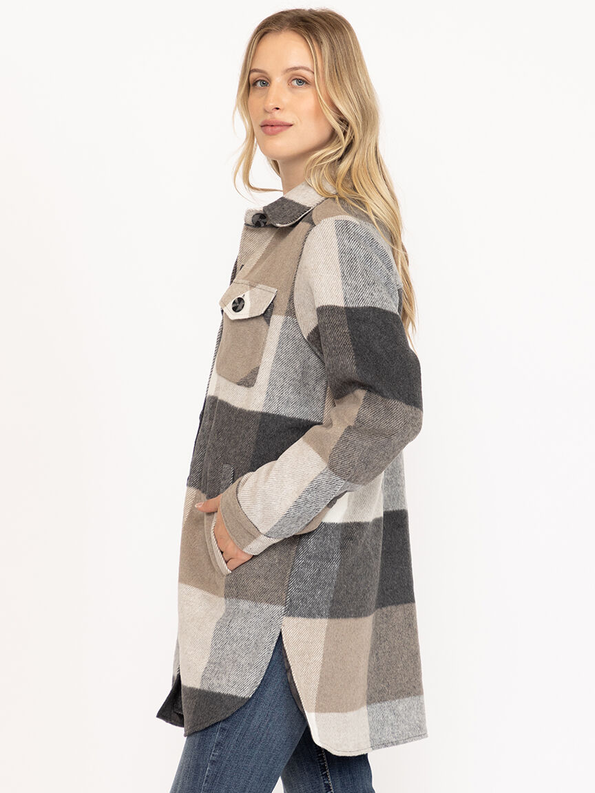 Women's Plaid Button Front Shacket Warehouse One