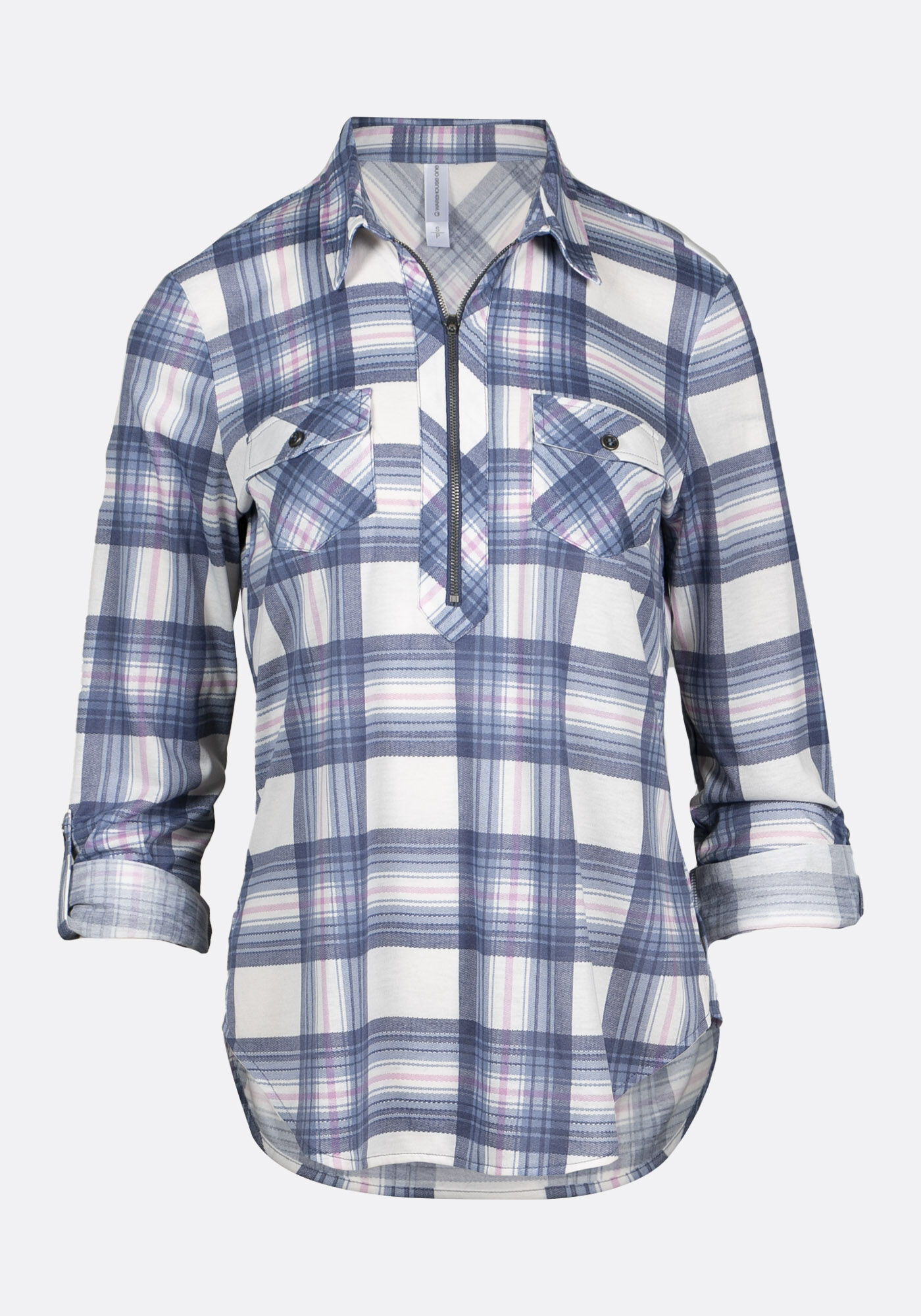 Women's Half Zip Knit Plaid Shirt Warehouse One