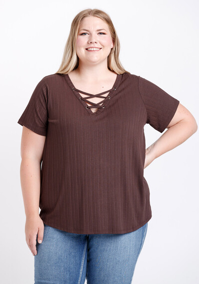 Women's Lace Up Ribbed Tee Image 1