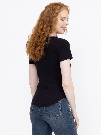 Women's Washed Ribbed Henley Tee Women's Washed Ribbed Henley Tee