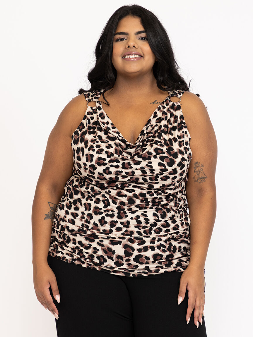 Women's Leopard Cowl Neck Tank