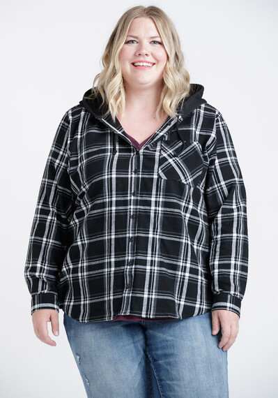Women's Flannel Hooded Plaid Shirt Image 1