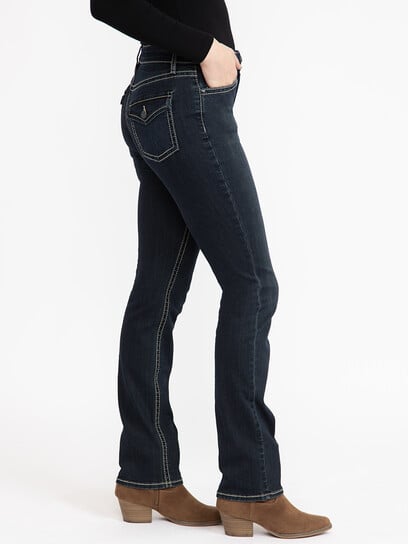 Women's Dark Wash Flap Pocket Straight Jeans Women's Dark Wash Flap Pocket Straight Jeans