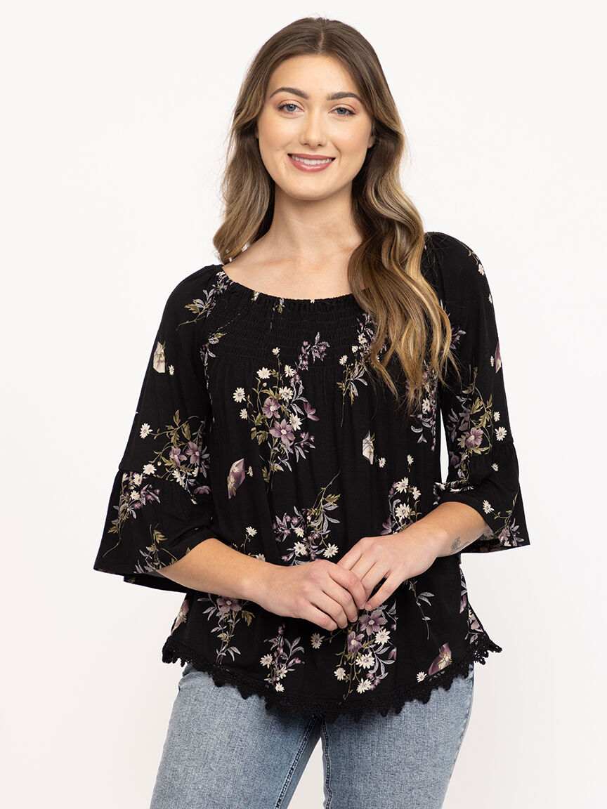 Women's Floral Bell Sleeve Top