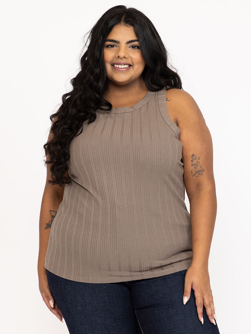 Women's Rib Variegated Crew Neck Tank