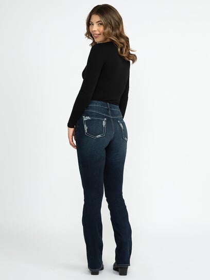 Women's Dark Wash Embellished Pocket Baby Boot Jeans Women's Dark Wash Embellished Pocket Baby Boot Jeans