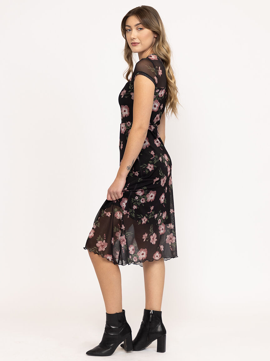 Women's Mesh Floral Midi Dress