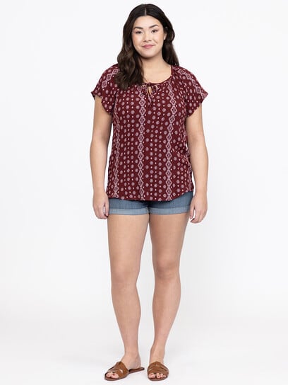 Women's Geo Tie Neck Peasant Top Women's Geo Tie Neck Peasant Top