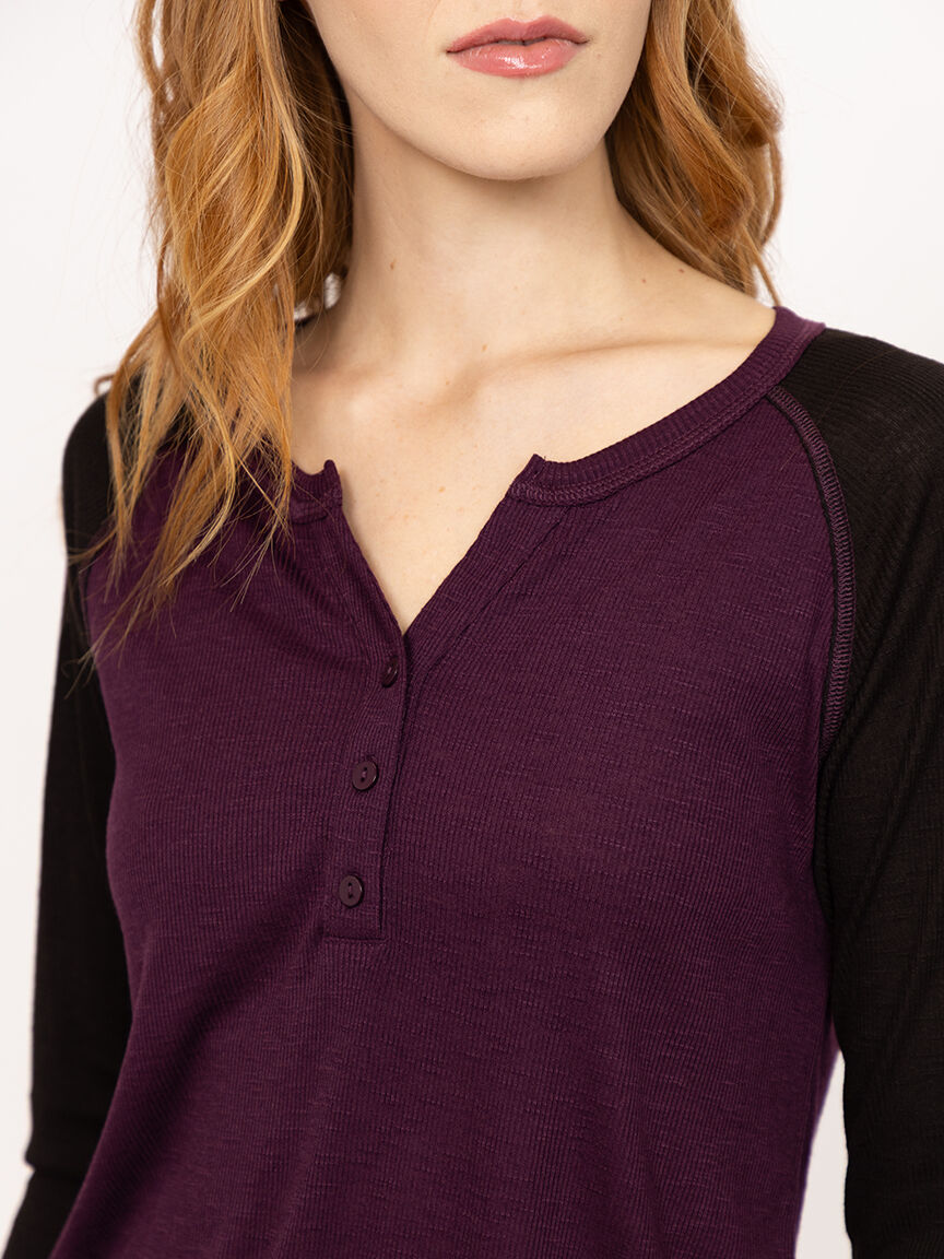 Women's Rib Baseball Henley Tee