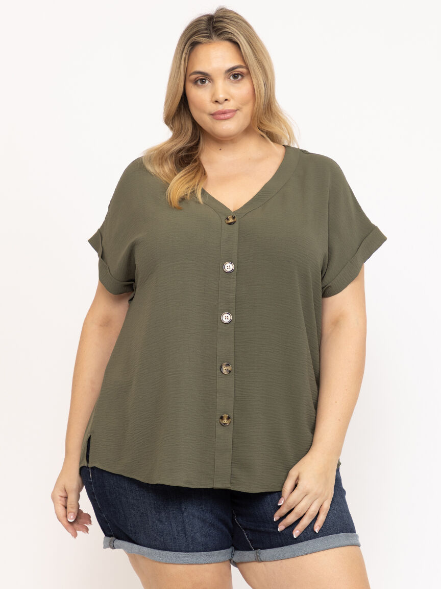 Women's Solid Button Front Top