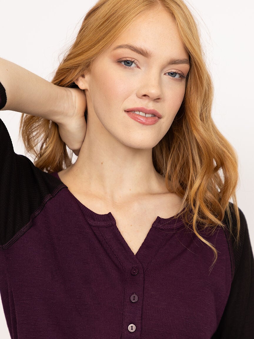 Women's Rib Baseball Henley Tee