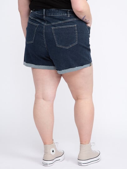 Women's Plus High Rise Exposed Button Cuffed Shortie