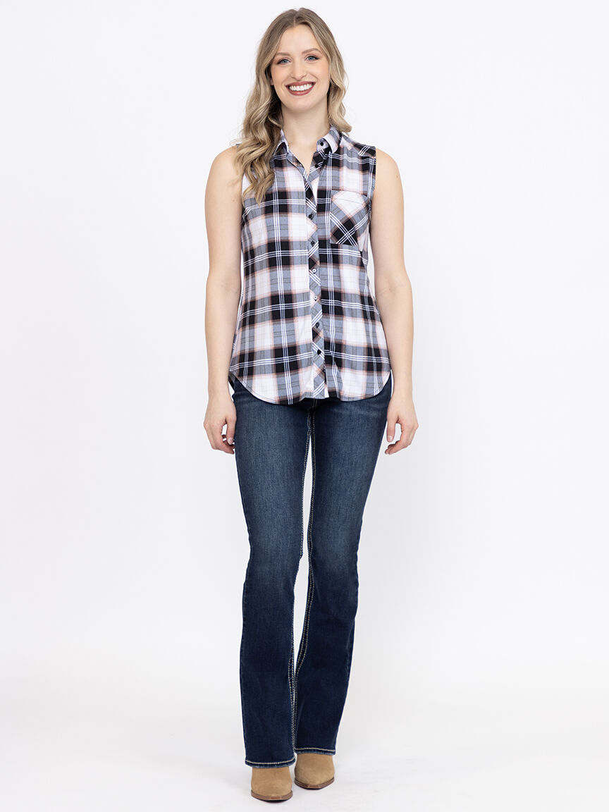 Women's Sleeveless Plaid Shirt