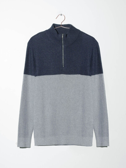 Men's Quarter Zip Colour Block Sweater