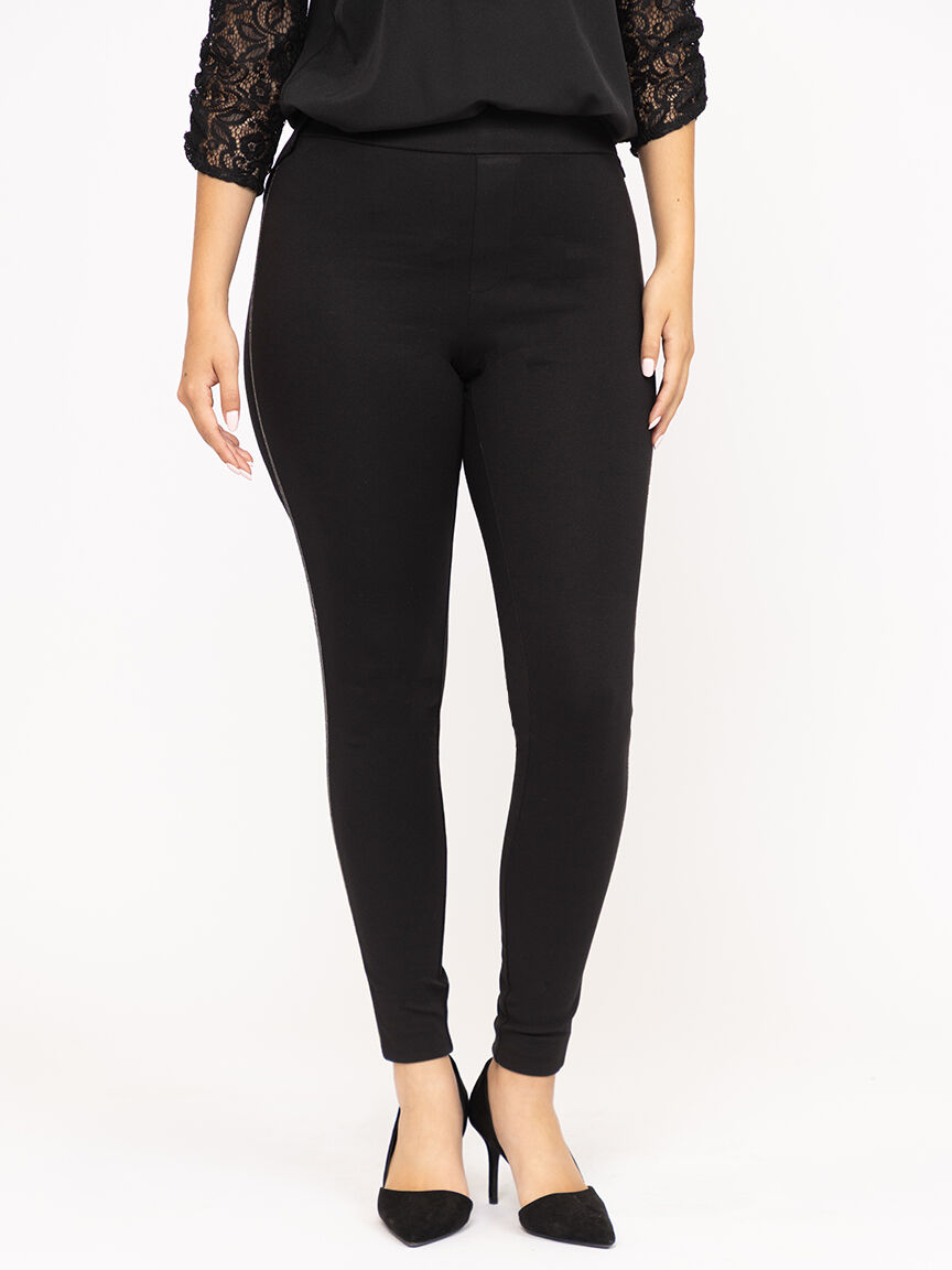 Women's Black Pull-on Rhinestone Outseam Ponte Skinny Pant