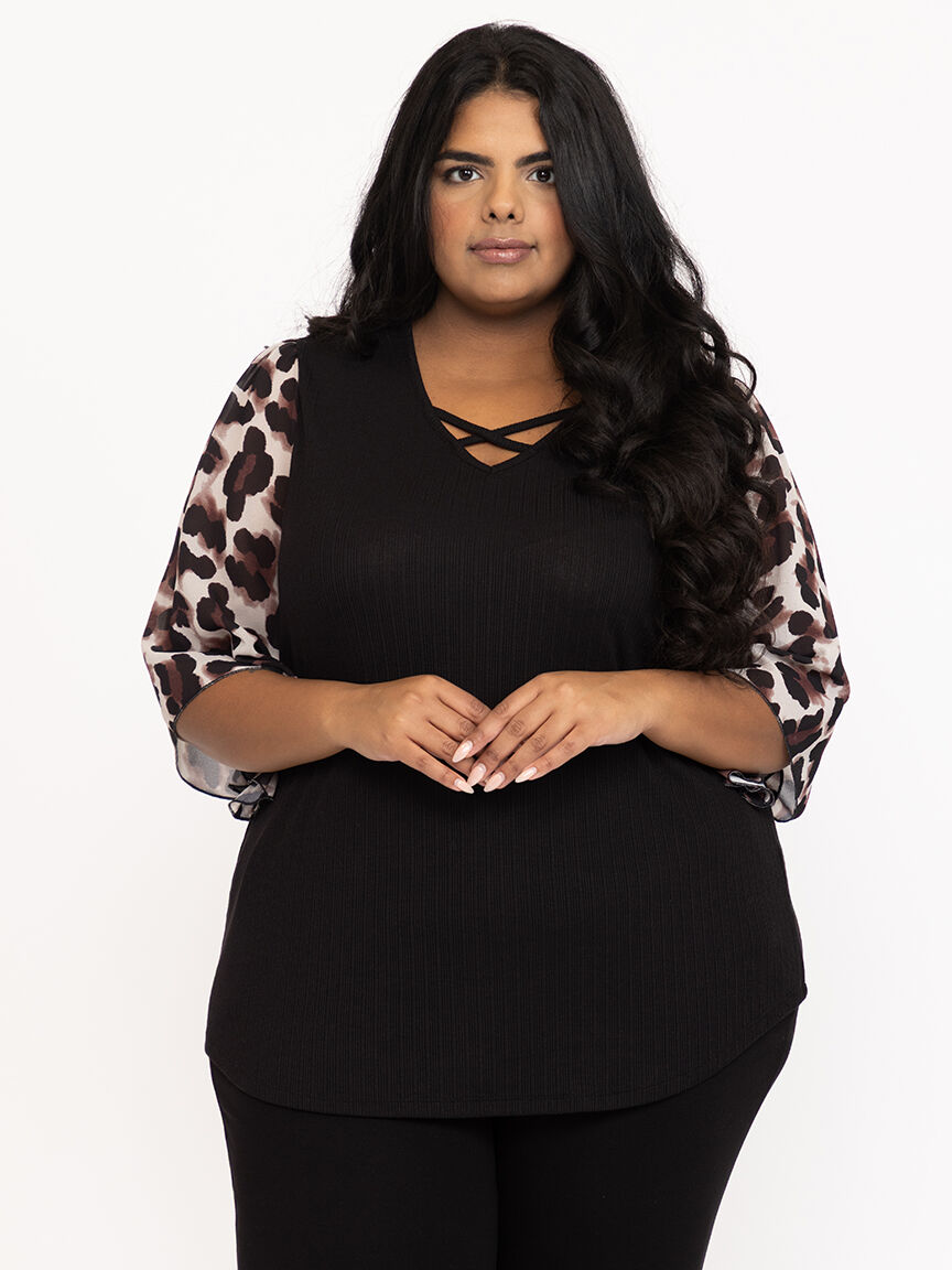 Women's Leopard Flutter Sleeve Top