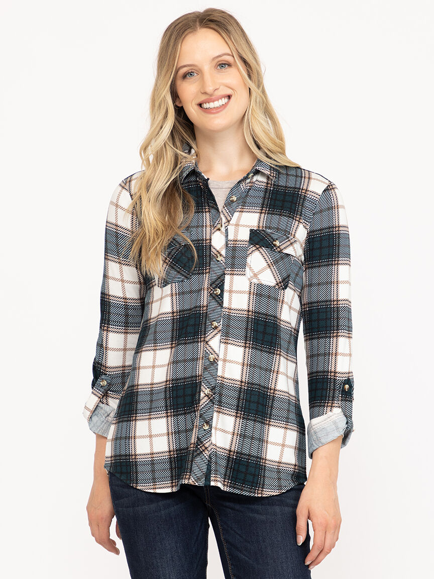 Women's Brushed Knit Plaid Shirt