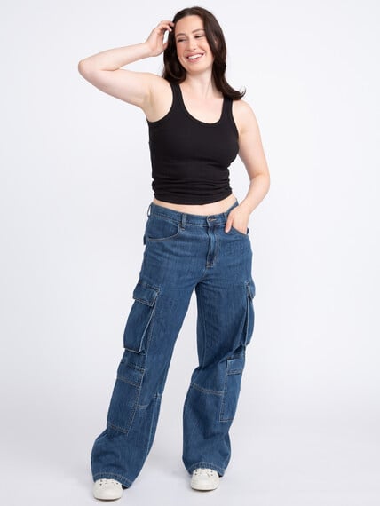 Women's Vintage Low Waist Side Cargo Pocket Jeans Image 5