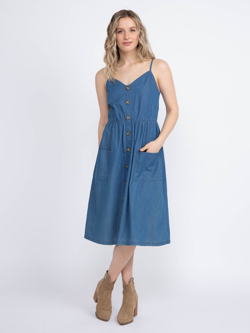 Women's Chambray Midi Dress Warehouse One Women's Chambray Midi Dress Warehouse One