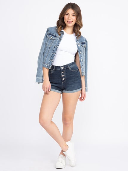 Women's High Rise Exposed Button Cuffed Shortie Women's High Rise Exposed Button Cuffed Shortie Image 1