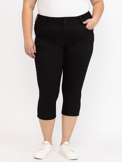 Women's Plus 2 Button Black Jean Capri Women's Plus 2 Button Black Jean Capri Image 2