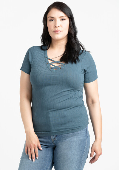 Women's Lace Up Ribbed Tee Image 2