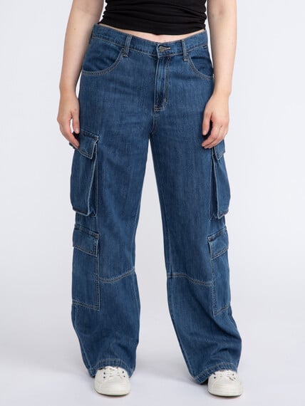 Women's Vintage Low Waist Side Cargo Pocket Jeans Image 2